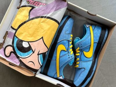 Nike SB Dunk Low The Powerpuff Bubbles. Featuring vibrant blue hues and bold design inspired by Bubbles. Shop now for unique sneaker style!