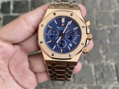 Audemars Piguet Royal Oak Chronograph Rose Gold Watch Blue Dial