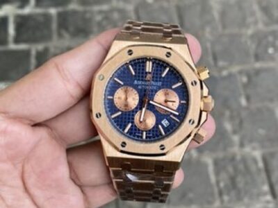 Audemars Piguet Royal Oak Chronograph Rose Gold Watch Blue Dial