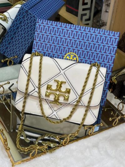 Tory Burch White Diamond Quilt Leather Eleanor Shoulder Bag