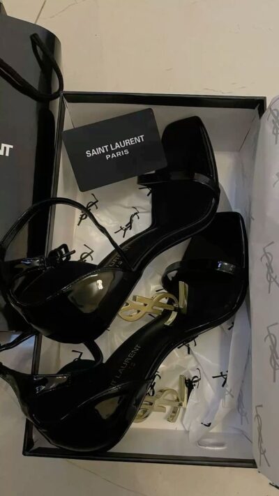 YSL HEELS OPYUM SANDALS BLACK GOLD